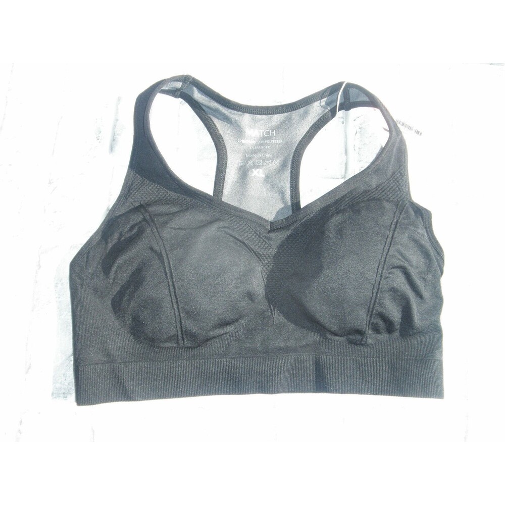 NEW by MATCH,SPORTS BRA WIRE FREE PADDED RACERBACK, REMOVABLE PADS SIZE XL BLACK